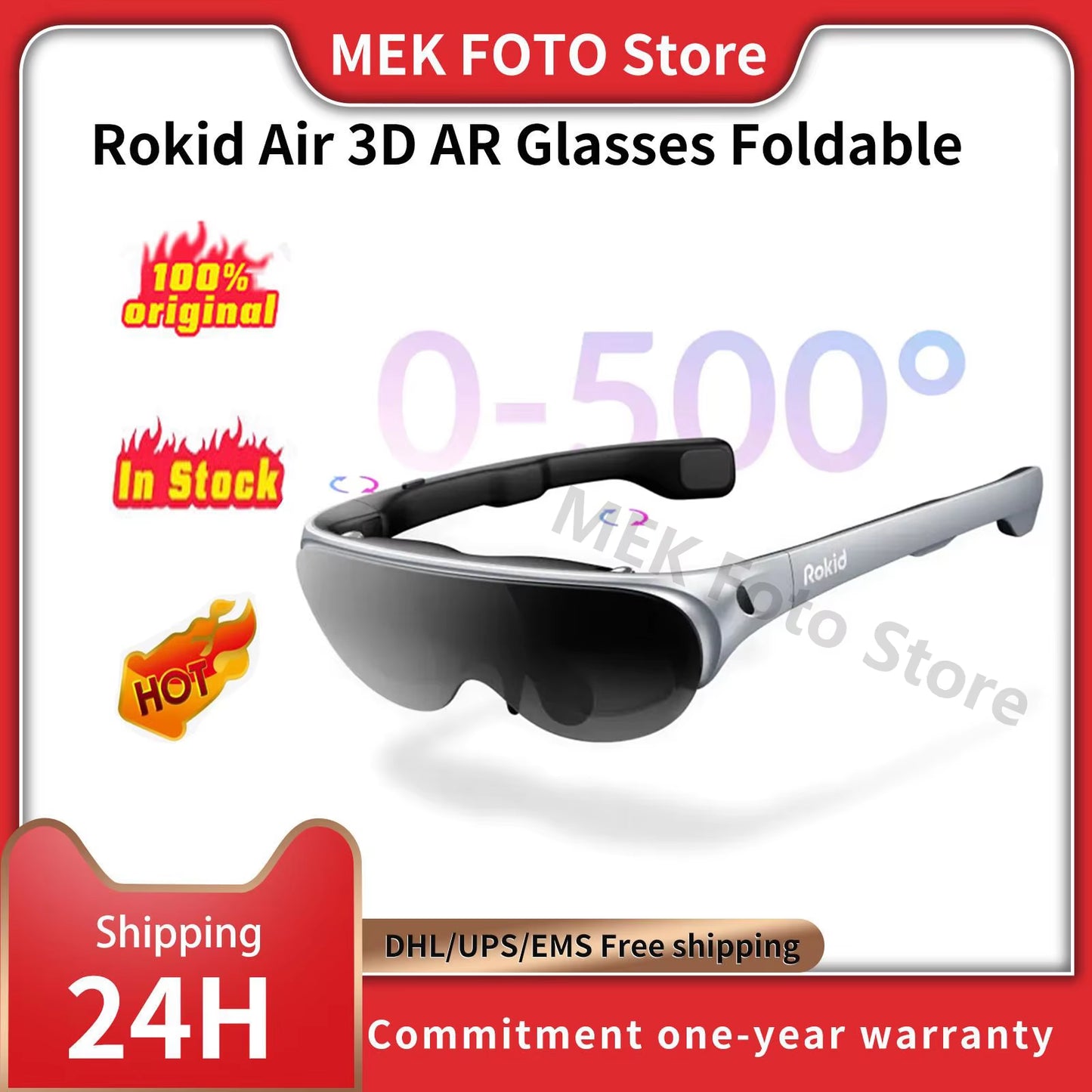 Rokid Air 3D AR Glasses Foldable VR Smart Glasses 120" Screen 1080P OLED Dual Display 43°Fov 55PPD Home Game Viewing Device