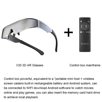 V20 3D AR Smart Virtual Glasses 4K 200 Inch Max Screen VR All-In-One with Dual FHD Micro-Oled&0-500° Myopic Smart Lens